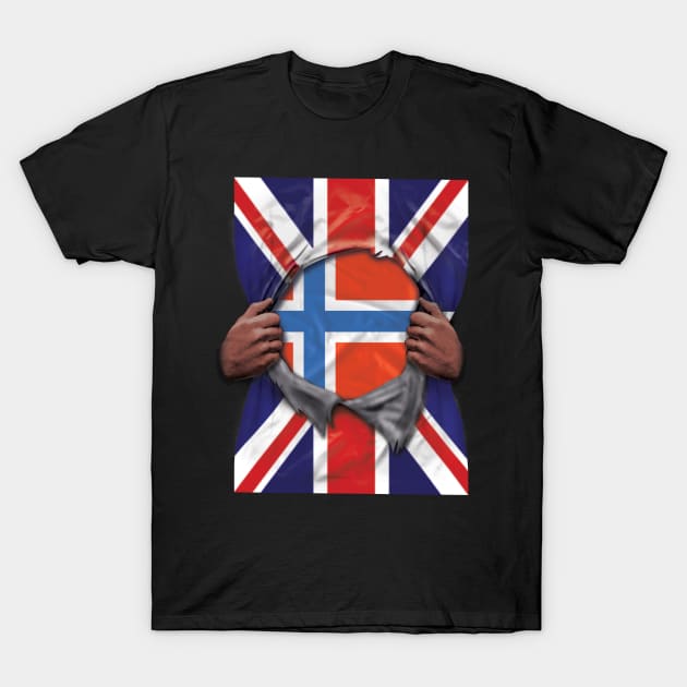 Norway Flag Great Britain Flag Ripped - Gift for Norwegian From Norway T-Shirt by Country Flags